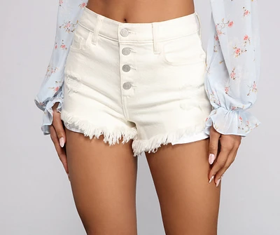 High-Rise Button-Up Cutoff Denim Shorts