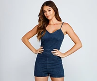 Chic Lace Up Denim Romper