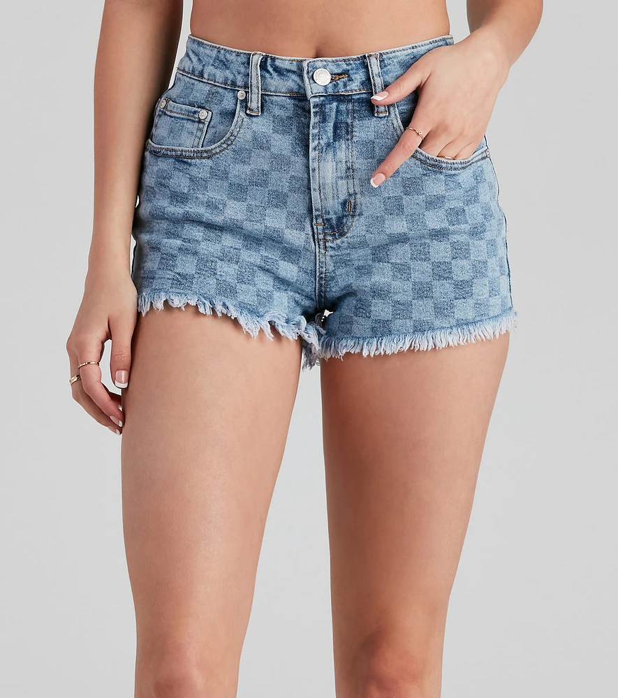 Check High Rise Denim Mom Shorts