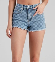 Check High Rise Denim Mom Shorts