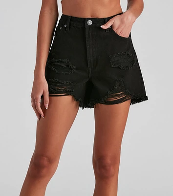 High-Rise Distressed Mom Shorts