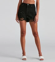 High-Rise Distressed Mom Shorts