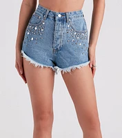 90s Glam Rhinestone Beaded Denim Shorts