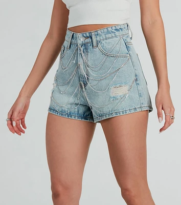 Pop Star Rhinestone High-Rise Denim Shorts