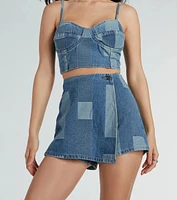 Retro Fab Patchwork Denim Mini Skort