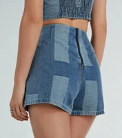 Retro Fab Patchwork Denim Mini Skort