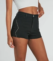 Chic Edginess High Rise Studded Denim Shorts