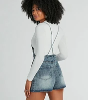 Sunny Mood Tie-Front Denim Shortalls