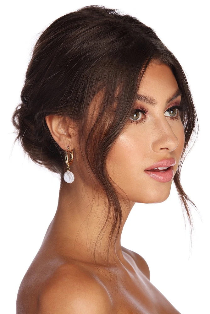 Tube Hoop Pearl Drop Earrings