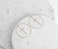 Cross Drop Hoop Earrings