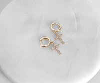 Cross Charm Huggie Earrings