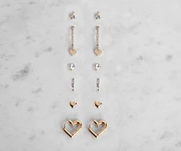 Six Pack Heart And Rhinestone Stud Earrings