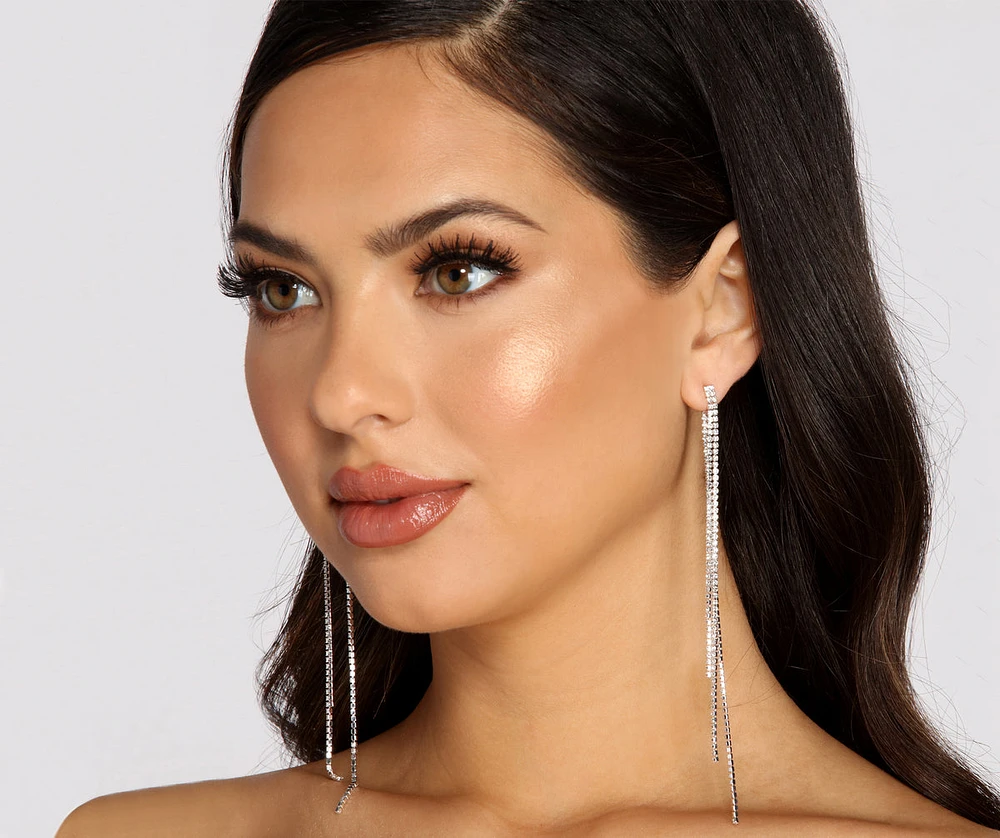 Born To Be Glam Rhinestone Fringe Earrings