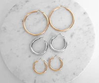 3 Pack Mixed Metal Tube Hoop Earrings