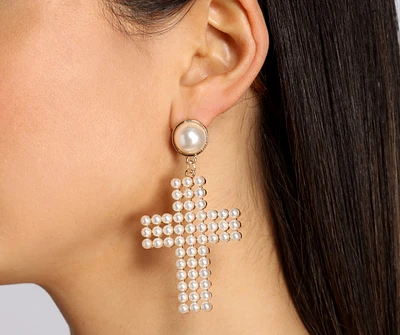 Love And Pearls Cross Earrings