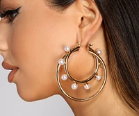 Lock It Down Pearl Double Hoop Earrings