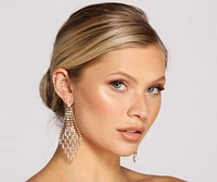 Triple Row Rhinestone Oval Linked Duster Earrings