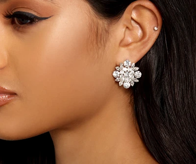 Glam Gemstone Flower Stud Earrings