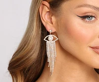 Rhinestone Evil Eye Fringe Earrings