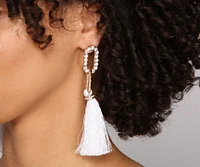 Rhinestone Chain Link Tassel Earrings