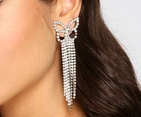 Rhinestone Fringe Butterfly Earrings