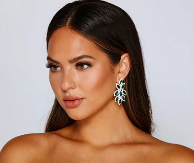 Feeling Lucky Rhinestone Leaf Duster Earrings