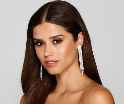 Major Luxe Rhinestone Fringe Earrings