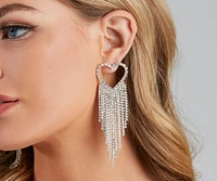 Heart Eyes Rhinestone Fringe Earrings