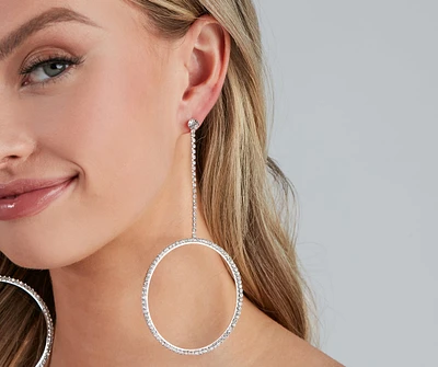 Big Glam Rhinestone Linear Hoop Earrings