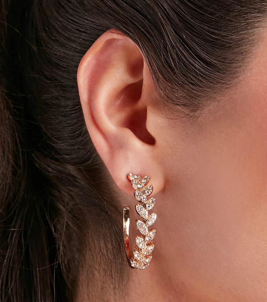 Walk The Vine Rhinestone Leaf Hoop Earrings