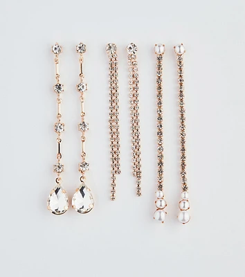Trendy Glamour Rhinestone and Pearl Earring Set