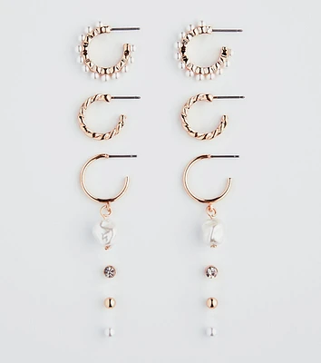 Dainty Glam Rhinestone Pearl Earring Set