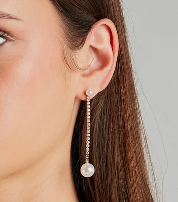 Simply Elegant Pearl And Rhinestone Drop Earrings