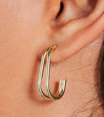 Gleaming 14K Gold Plated Curved Hoop Earrings