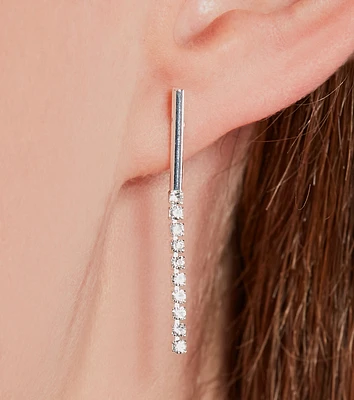 Dainty Shine Sterling Silver Plated Cubic Zirconia Fringe Earrings