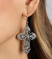 Gothic Glam Rhinestone Cross Charm Earrings