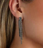 Edgy Glamour Rhinestone Fringe Earrings