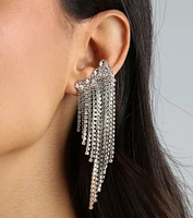 Go For The Glamour Rhinestone Fringe Cuff Earrings