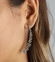 Pretty Glamour Rhinestone Flower Crawler Earrings