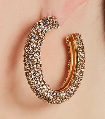 Glitzy Soiree Rhinestone-Beaded Hoop Earrings