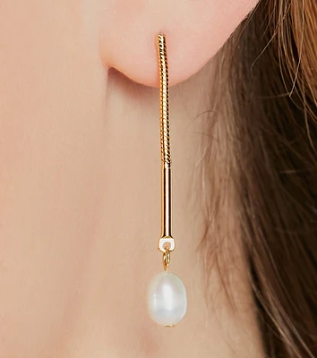 Pretty And Chic 14K Gold Plated Pearl Charm Earrings