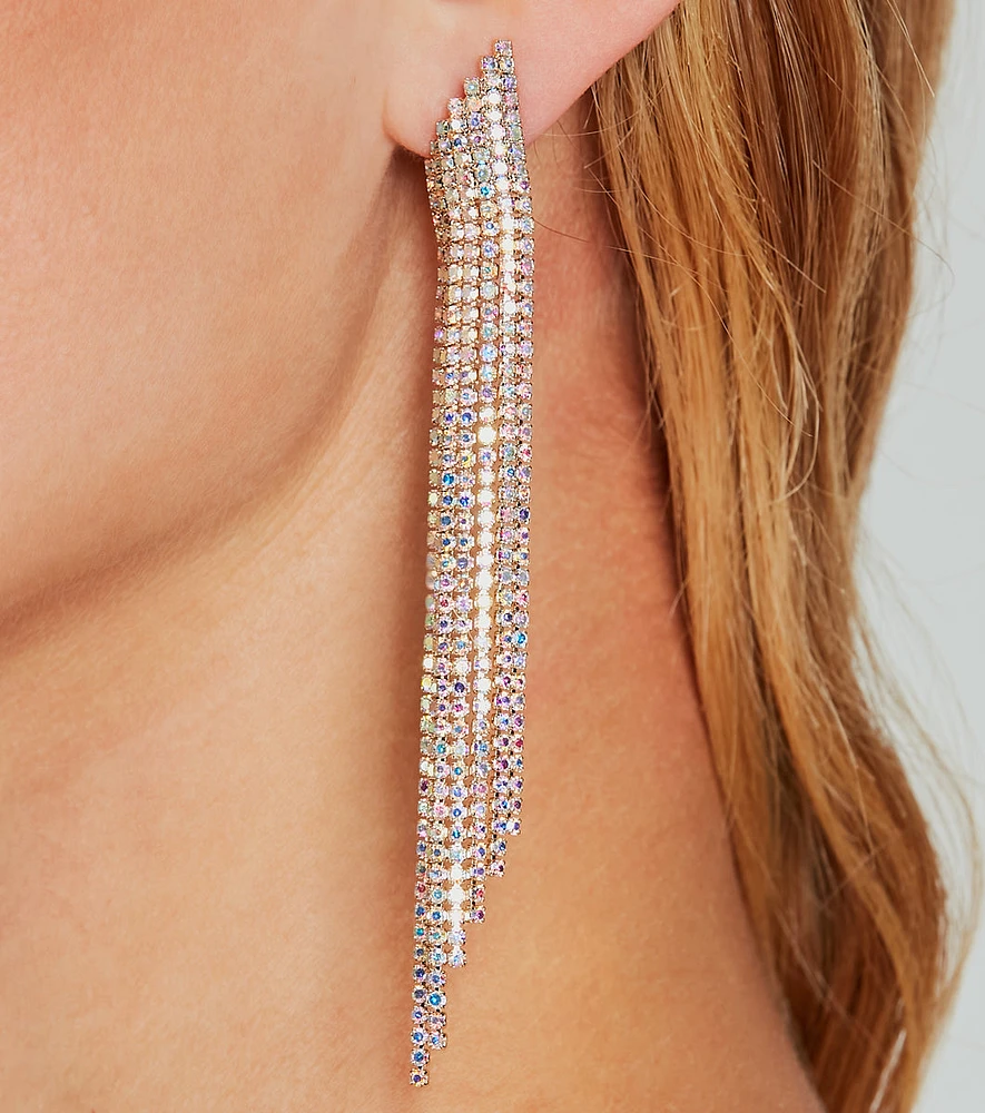 Luxe Shine Iridescent Rhinestone Fringe Earrings