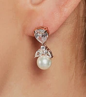 Luxe Aura Cubic Zirconia And Pearl Drop Earrings