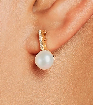 Sparkling Luxe 14K Gold Plated Pearl Stud Earrings
