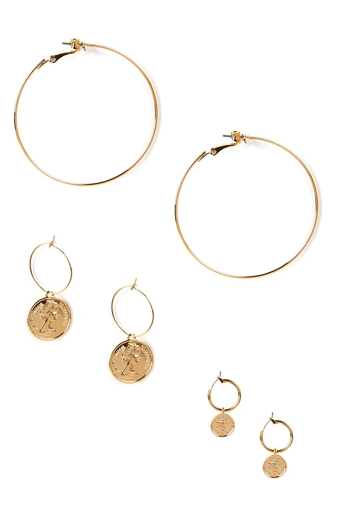 Coin Hoop Earrings Set