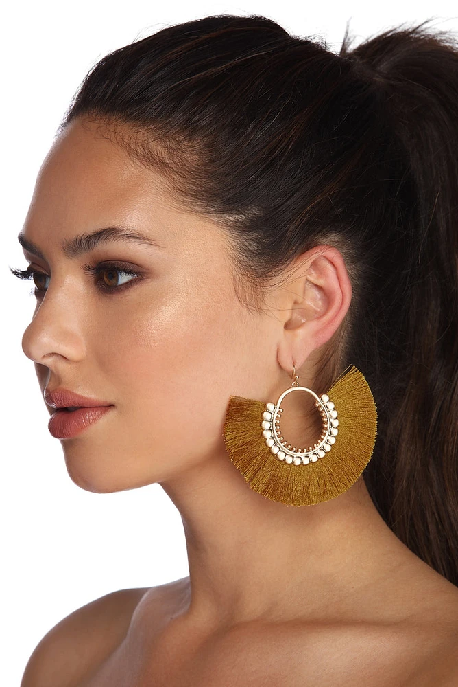 Beaded Fan Tassel Earrings