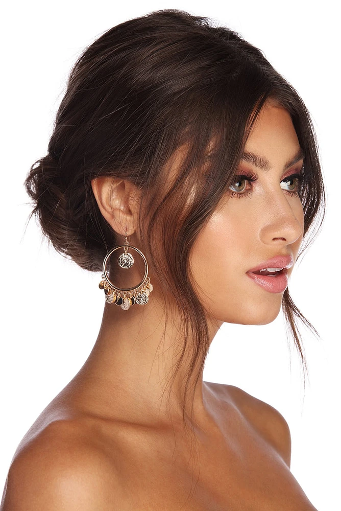 Coin Drop Hoop Earrings