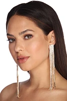 Long Rhinestone Fringe Earrings