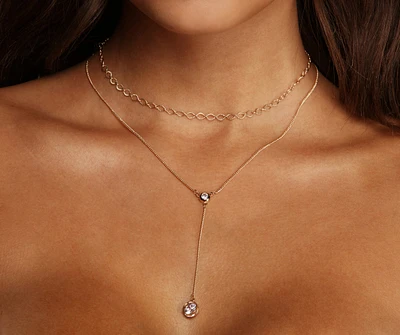 Layered In Lariat Rhinestone Necklace Set