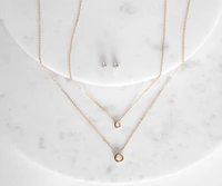 Cubic Zirconia Dainty Necklace And Studs Set